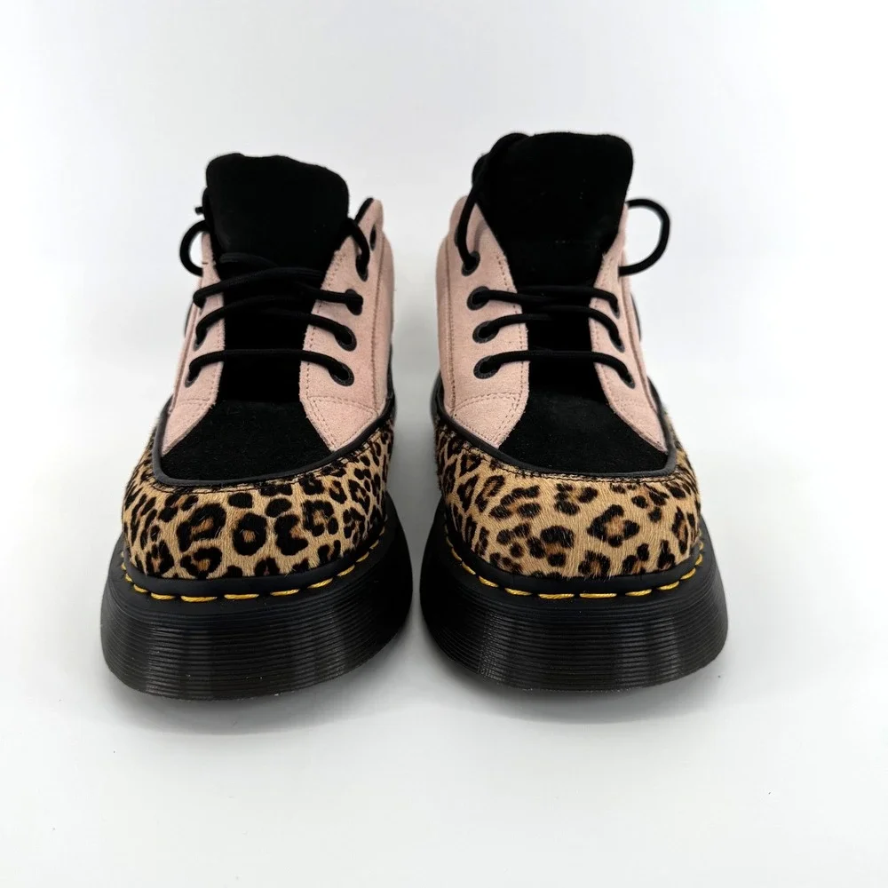 Dr. Martens Buzz 5-Eye Leopard Suede Platform Shoes Womens Sz 9 Pink/Brown Black